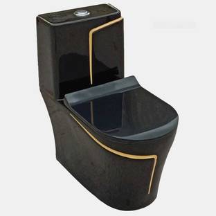 clayplus Ceramic Shining Black commode with Yellow Finishing Line and Round Flush Button Ceramic Shining Black commode with Yellow Finishing Line and Round Flush Button Western Commode