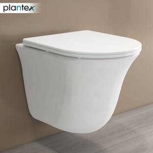 Plantex Ceramic Wall Hung Commode for Toilet/Rimless Washdown Flush Western Commode with Soft Closing Toilet Seat - P Trap (APS-1060) Western Commode