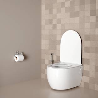 Ruhe Summer Wall-Hung Rimless P-Trap Western Toilet | High-Grade Ceramic | Anti-Bacterial Glaze | Soft Close Seat | Tornado Flushing System | Wall Mounted Western Commode