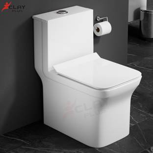 clayplus P-TRAP CERAMIC ONE PIECE WESTERN TOILET COMMODE WITH SEAT COVER Western Commode