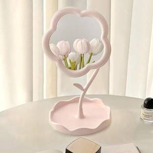 KASHTHBHANJAN 15" Tall Classic Round Desktop Makeup Mirror Decorative Mirror