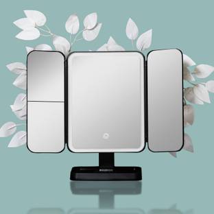 Stelliferous Trifold Makeup Mirror with Adjustable LED|Battery + USB Plugin (Black)