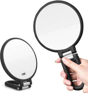 KIRA Magnifying Travel Mirror, Double Sided Hand Held Mirror with Handle (Black)