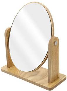 Triock Oval Wooden Beauty Mirror Folding Portable Tabletop Vanity countertop Mirror