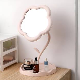 Glitzn Flower Shape Makeup Mirror with Tray for Desktop, Bedroom, Bathroom, Living Room
