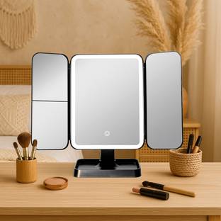 Stelliferous Vanity Mirror with Light|Trifold Shaving Mirror|3X Magnifying|Mirror with Stand
