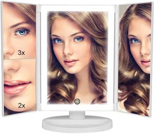 SEVENSPACE Tri-Fold Lighted Vanity Mirror Three Panel 21Pcs Led Light 180 Degree Rotation