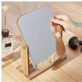 omdaenterprise Natural Pine Wood Square Mirror for Makeup Vanity and Dressing Areas