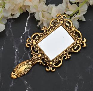 NIRMAL HANDI CRAFT Metal Handheld Mirror with Handle Compact for Personal Makeup Vanity