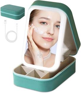 AORDEY Small Travel LED Makeup Mirror Case with 3 Adjustable Color Light