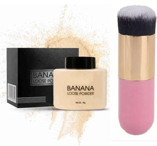 huda.bb Banana Loose Powder With Brush High Coverage For Girls & Women Natural Finish Compact