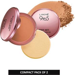 lakme 9to5 Primer + Matte Powder Foundation Compact Pack of 2 Compact