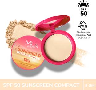 MILA BEAUTÉ Sun Shield Sunscreen Compact Powder SPF 50 PA+++ UV Protection with Niacinamide| Compact