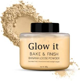 GLOW IT Bake & Finish Banana Loose Powder, Long Lasting Makeup Setting Powder  Compact