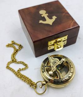 Ascent India Brass mini sundial compass chain wood box push button compass Compass
