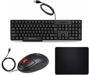 ZEBRONICS K20 Wired Keyboard, Rise Wired Optical Mouse and Mouse PAD Combo Set