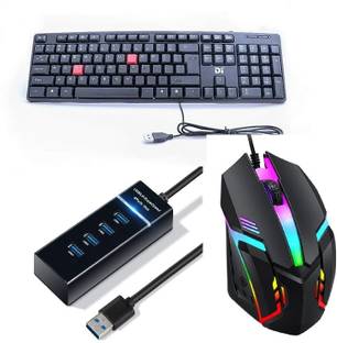 Di Innovating Technology DI combo of 3 ( keyboard, RGB mouse , 4 port usb 3.0 hub) Combo Set Designed for Gaming