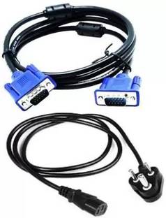 SSV CARE Male 15 Pin VGA and Power Cable for Computer CPU, Monitor, Printer (Blue, 1.5 m) Combo Set