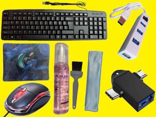 ANJO USB Keyboard-LED Mouse-Non Slip Mouse Pad-2.0 Hub-3in1 Cleaning Kit-OTG M&C 2in1 Combo Set Designed for Gaming