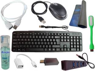ANJO 9 in 1 Combo Keyboard-Mouse-Pad-USB Hub-Cleaner-LED-Extension Cable-OTG Combo Set Designed for Gaming