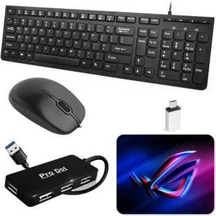 Henture Chiclet Keyboard and Mouse Combo with USB Hub, C-Type OTG Cable, and Mouse Pad Combo Set