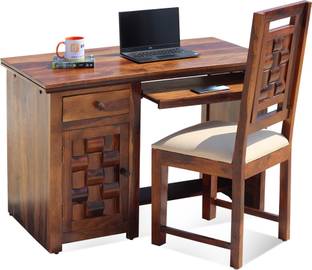 ROYAL FINISH Nivora CT with Keyboard tray & Chair,FloorProtector,NaturalColour,Matte Finished Solid Wood Computer Desk