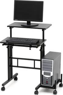 Livzing Height Adjustable Computer Table with Locking Wheels Engineered Wood Computer Desk