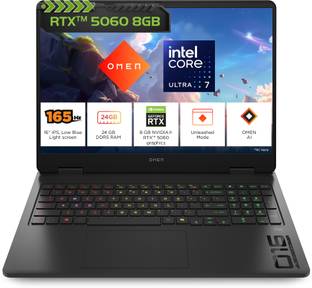 HP OMEN Slim Intel Core Ultra 7 255H - (24 GB/1 TB SSD/Windows 11 Home/8 GB Graphics/NVIDIA GeForce RTX 5060) 16-an0015TX Gaming Laptop