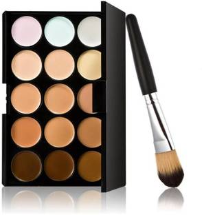 Facejewel 15Shades Highlighter Contour With Makeup Oval brush  Concealer