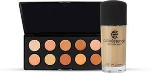 COLORESSENCE Base Contour Highlight Palette & Liquid Foundation Combo Satin Finish Concealer