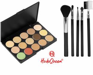 HUDA QUEEN All Skin Perfection Concealer Palette 15 Shades with 5pc Brushes Concealer