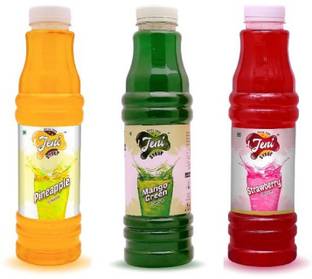 jeni Sharbat & Soda Pack of 3 Flavors - Pineapple, Mango Green(Kachi Keri), Strawberry/Non-Fruit Sharbats Synthetic Syrup Combo/Gift Pack/Summer Combo [700 ml each] [700 ml, 700 ml, 700 ml, Pack of 3]