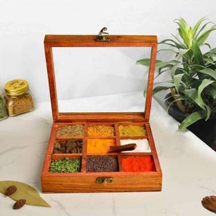 ELAVE HANDICRAFTS Spice Set Wooden, Glass