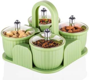 मातुकी Airtight Dry Fruit Jar Tray Set with Lid & Serving Tray for Sweets,Cookies 1 पीस स्पाइस सेट