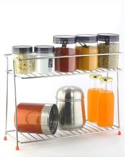Young wolf Containers Kitchen Rack Steel Spice Rack Stainless Steel 2 Layer Corner Stand Multipurpose Storage Rack/Shelf