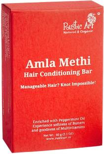 RUSTIC ART Natural & Organic Amla Methi Hair Conditioning Bar Detangle Hair For Soft &Silky