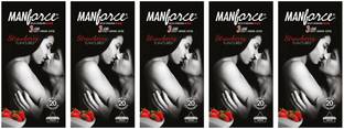 MANFORCE Condoms 3 in 1 Ribbed, Contour, Dotted, Strawberry Flavoured Condoms ,10 x 5 Condom
