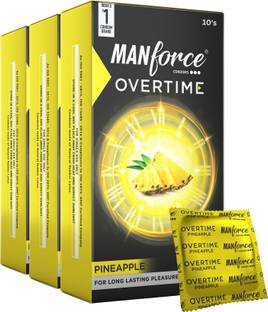 MANFORCE Overtime Pineapple 3in1 (Ribbed, Contour, Dotted) Condoms - 10 Pieces x Pack of 3 Condom