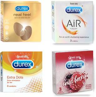 DUREX Real Feel 3s + Air Ultra 3s + Extra Dots 3s + Wildberry 3s Condom