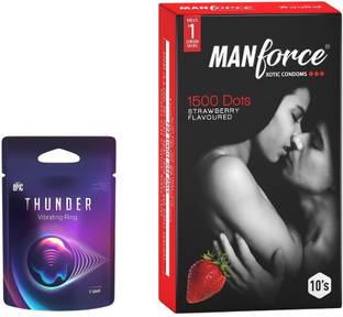 MANFORCE Epic Thunder Vibe Ring for Men & Women with Xotic Strawberry 10s Condom
