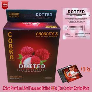 COBRA Premium Dotted Lubricated Litchi Flavored 2's Combo for Full Satisfaction Condom