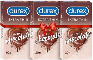 DUREX Extra Thin Intense Chocolate Flavoured Condoms For Men -10s (Pack of 3) Condom