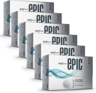 MANFORCE Epic Thinx Condoms for Men| Ultra Thin with 0.03 mm Thickness | 10 Count x 6 Condom