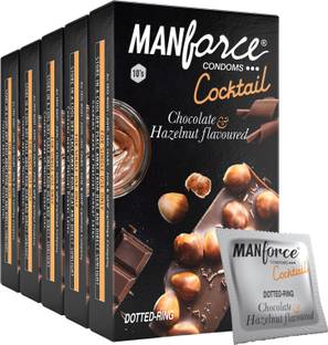 MANFORCE Cocktail Condoms (DottedRings), Hazelnut & Chocolate Flavoured,10 x Pack of 5 Condom