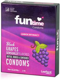Funtime Dotted, Ribbed & Contoured Black Grapes Flavored Condom | 3N Each Condom