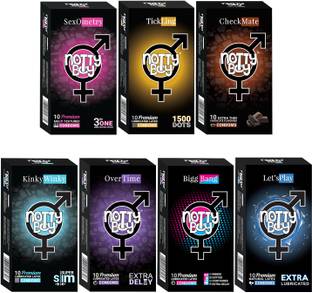 NottyBoy Condom Honeymoon Pack - Extra Thin, Ribbed, Extra Dotted, Extra Lubricated, Contour, Delay and Flavoured Condom