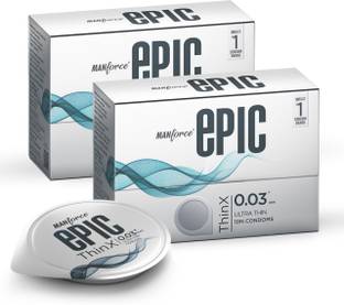 MANFORCE Epic Thinx Condoms for Men| Ultra Thin with 0.03 mm Thickness | 10 Count x 2 Condom