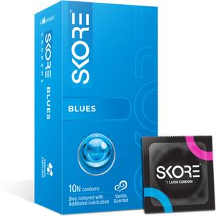SKORE Blues Condom | Extra Lubrication & Vanilla Scented | 10 Sheets | Pack of�1 Condom