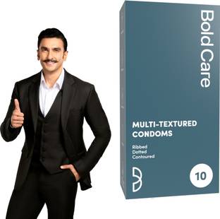 Bold Care Multi-textured Condoms - Pack of 10 - Ribbed, Dotted, & Contoured - Lubricated - Natural Latex Condom