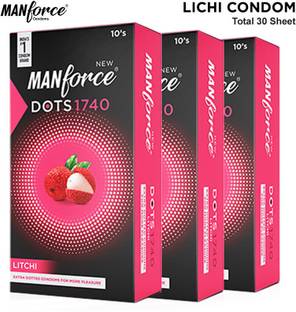 MANFORCE Litchi Condom Dots 1740 Lubricated Latex condom 10 Sheet (Pack of 3) Condom